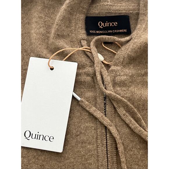 Quince Mongolian Cashmere Full Zip Hoodie Womens L Teak Tan Brown Sweater Luxury - Picture 5 of 7